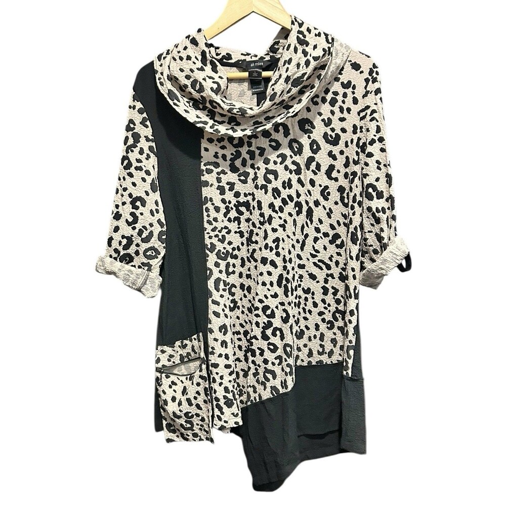 Ali Miles Tunic Womens Large Cowl Neck Asymmetrical Top Hem Roll Wearable Art